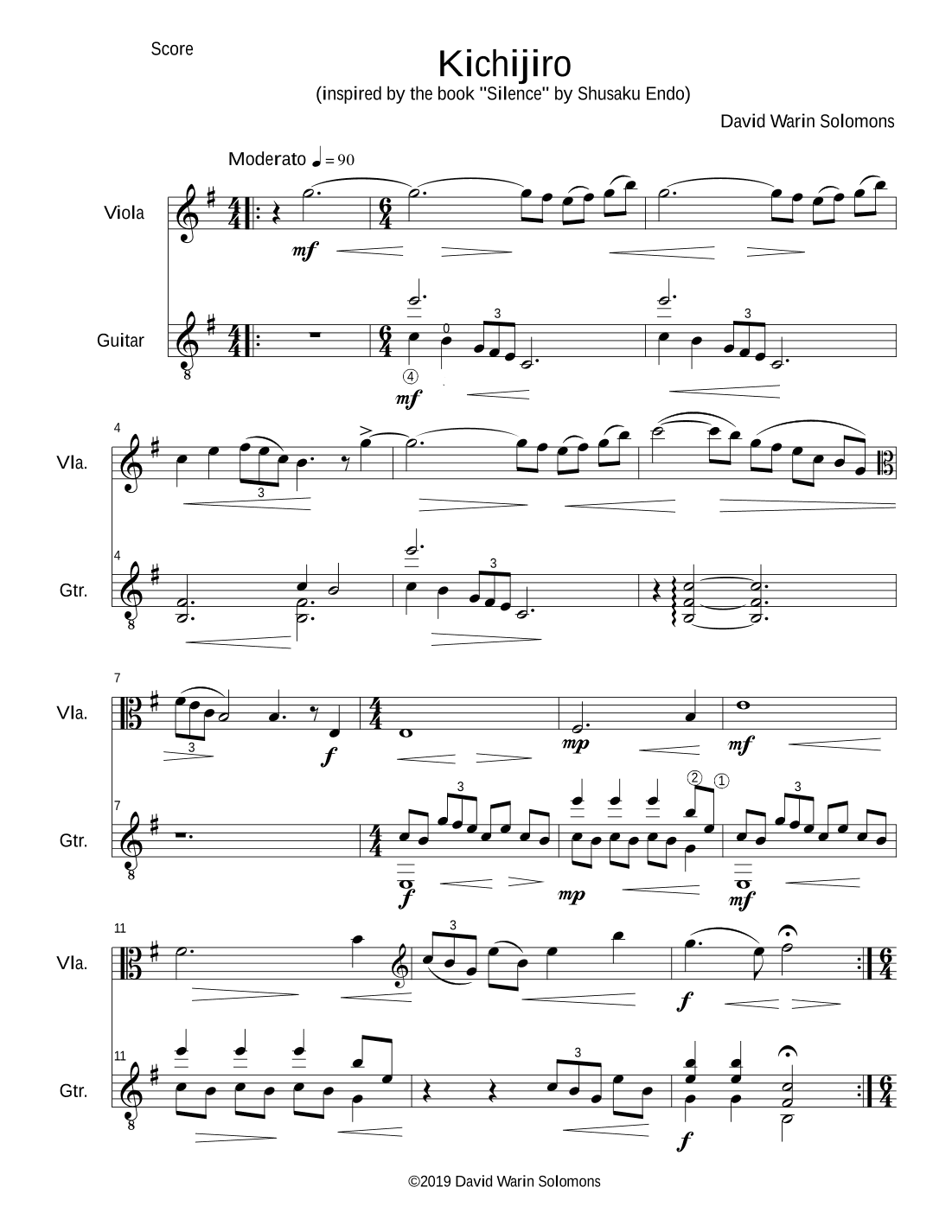 Kichijiro (inspired by the book "Silence" by Shusaku Endo) for viola and guitar