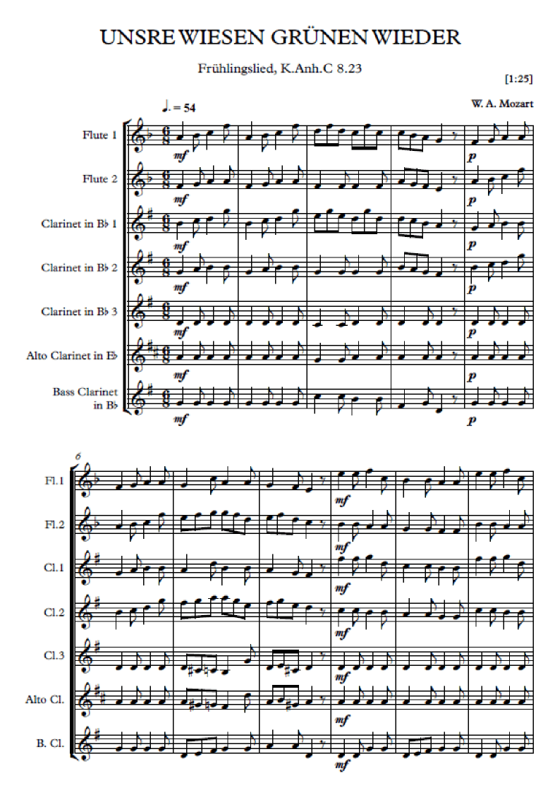 Unsere Wiesen Grünen Wieder -  W.A. Mozart (arr. Jope)