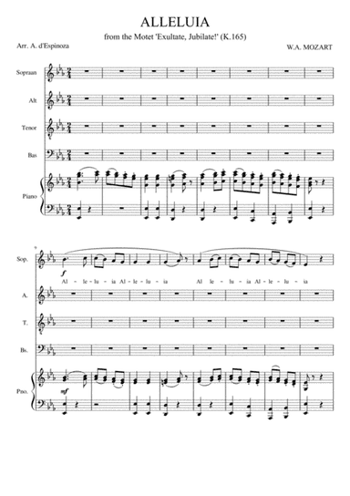 Mozart - Alleluja for SA(T)B+piano (arr. A. d'Espinoza)