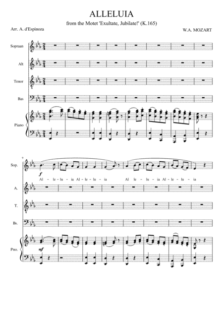 Mozart - Alleluja for SA(T)B+piano (arr. A. d'Espinoza)