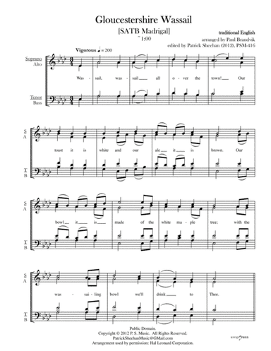 Gloucestershire Wassail [SATB madrigal] (arr. Paul Brandvik, edited by Patrick Sheehan)
