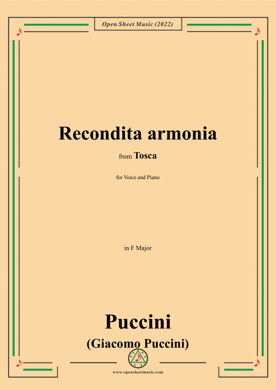 Puccini-Recondita armonia,in F Major,from 'Tosca,SC 69',for Voice and Piano (arr. Open Cloud)
