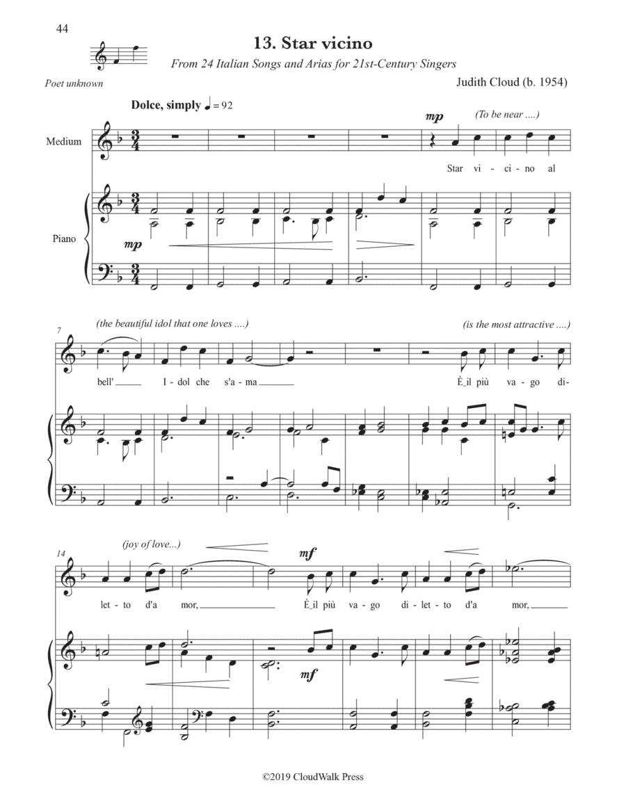 24 Italian Songs and Arias for 21st-Century Singers, no. 13 Star vicino
