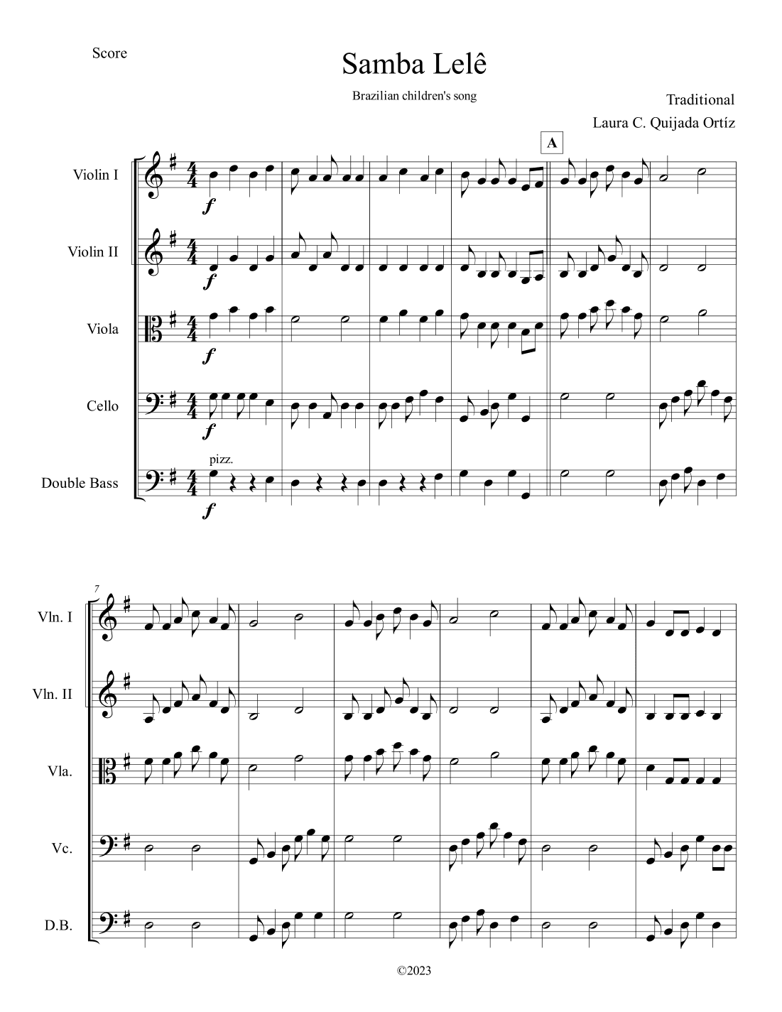 Samba Lelê. String orchestra, early-intermediate.  - Score Only (arr. Laura C. Quijada Ortíz)