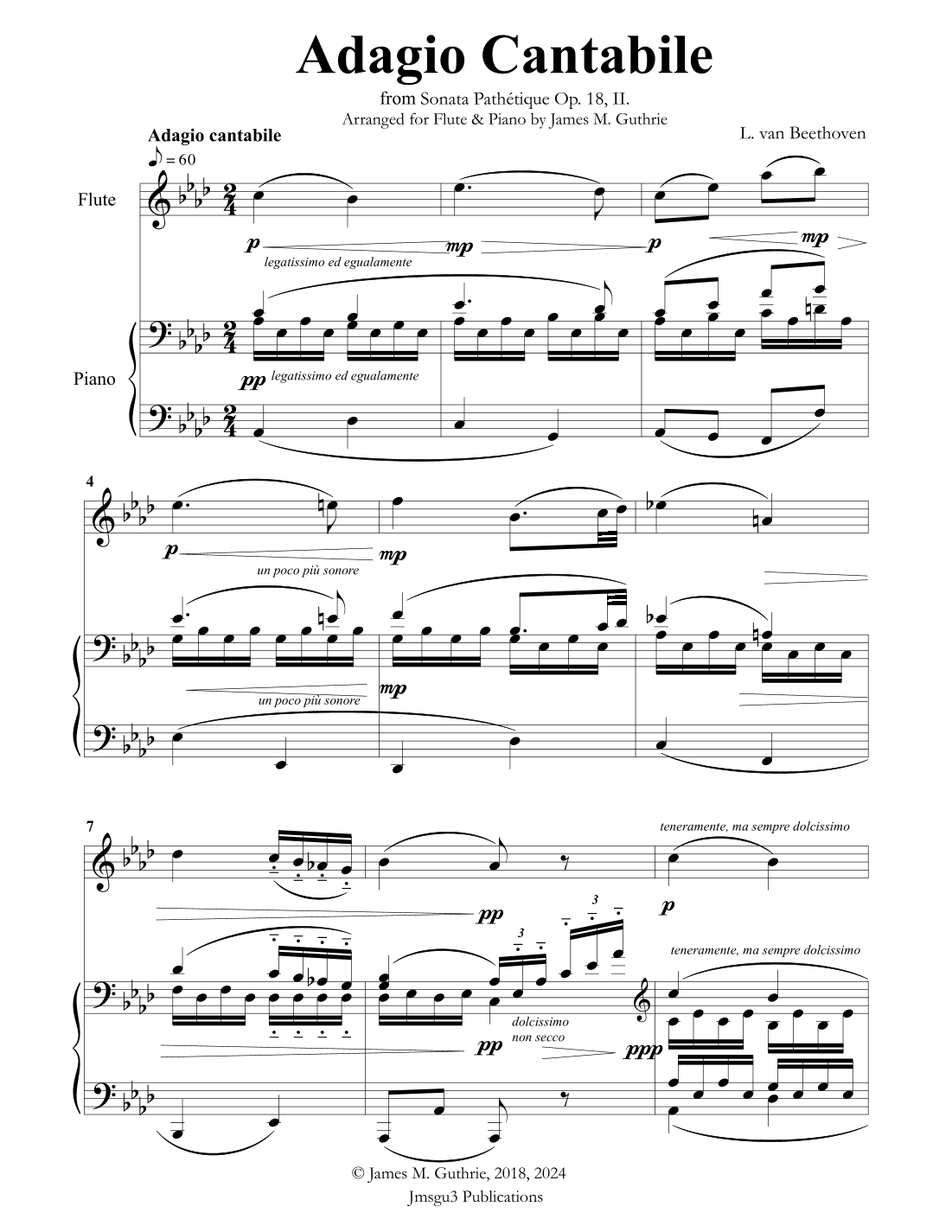 Beethoven: Adagio from Sonata Pathetique for Flute & Piano (arr. James M. Guthrie, ASCAP)