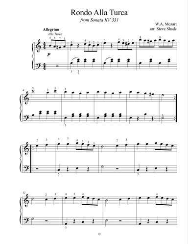 Rondo Alla Turca (Very Easy Piano) (arr. Steve Shade)