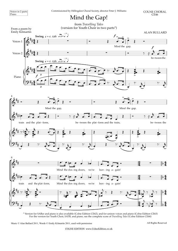 Mind the Gap! (two-part equal voices and piano)