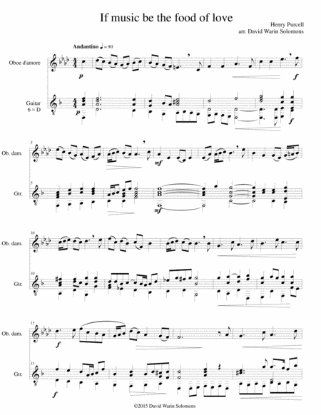 If music be the food of love for oboe d'amore and guitar (arr. David Warin Solomons)