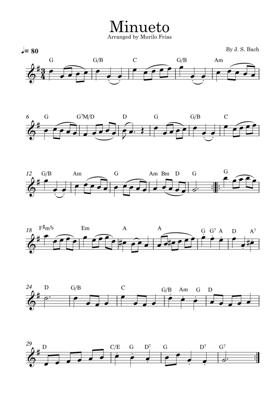 Minuet - J. S. Bach - Lead Sheet (w/ chords) (arr. Murilo Frias)