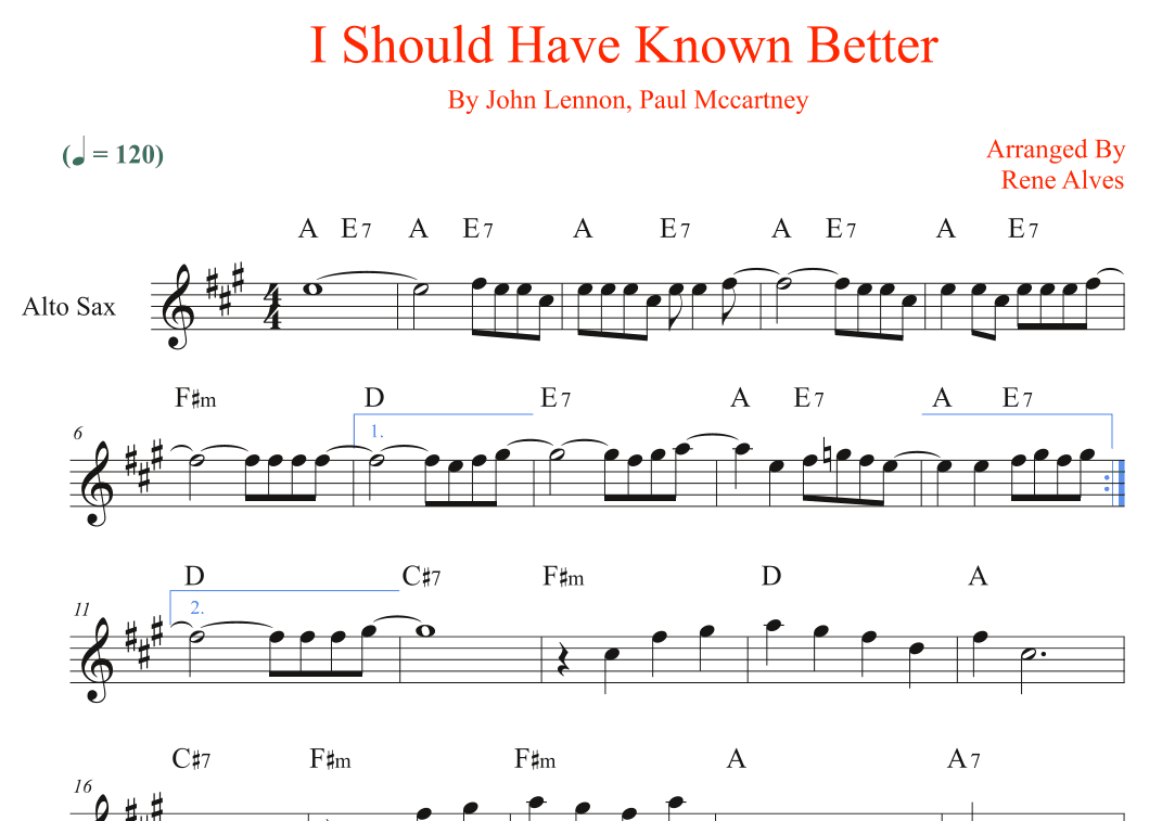 I Should Have Known Better (arr. Rene Alves)