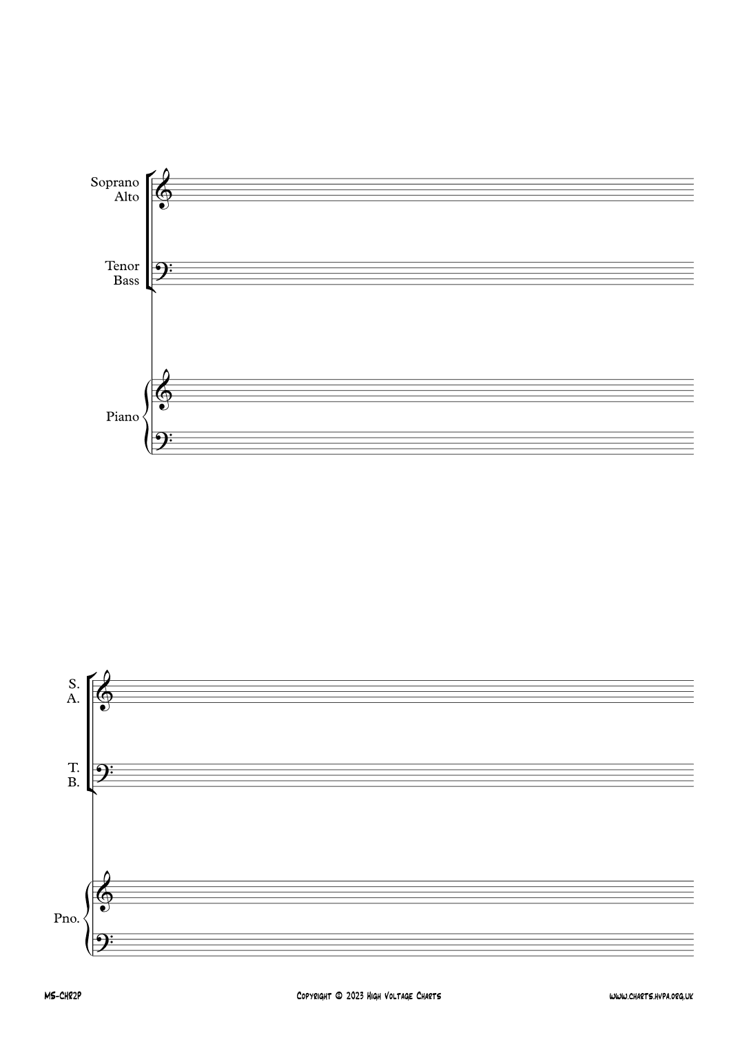 Manuscript Paper - Reduced SATB Voices with Piano
