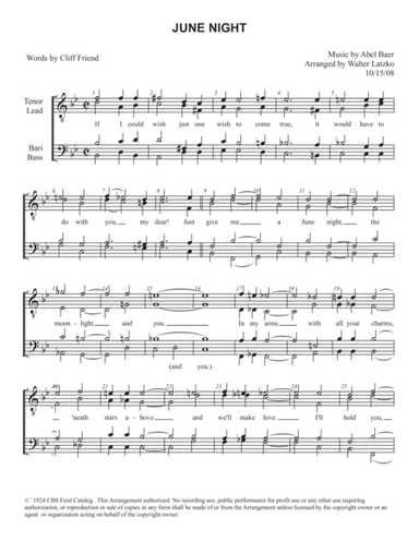 JUNE NIGHT (arr. Walter Latzko)