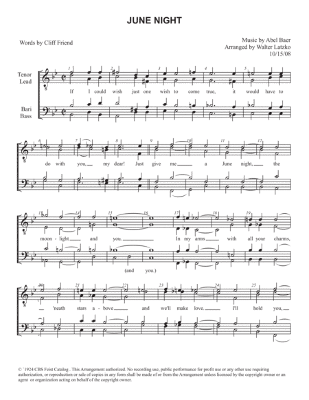JUNE NIGHT (arr. Walter Latzko)