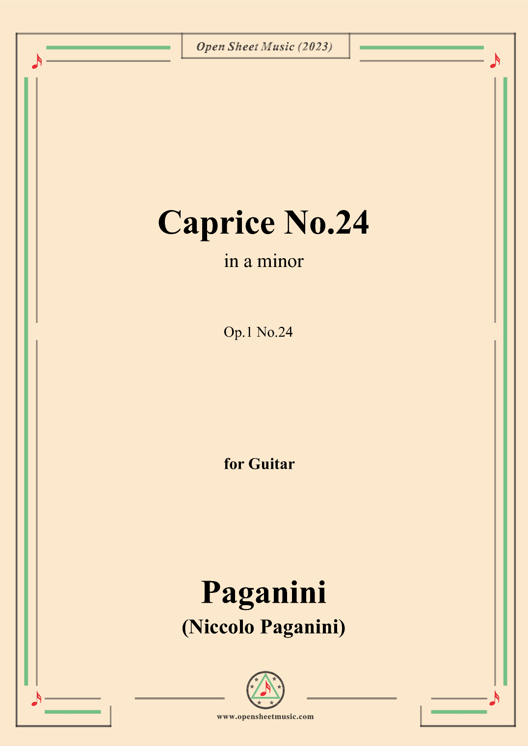 Paganini-Caprice No.24,Op.1 No.24,in a minor,for Guitar (arr. OSM Press)
