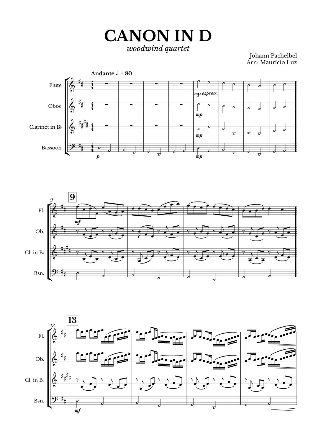 Canon in D for Woodwind Quartet (arr. Maurício Luz)