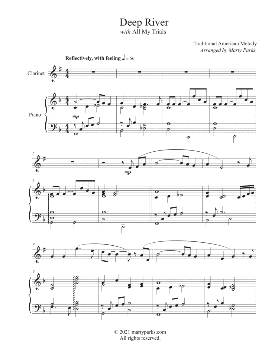 DEEP RIVER with All My Trials (Clarinet-Piano) (arr. Marty Parks)
