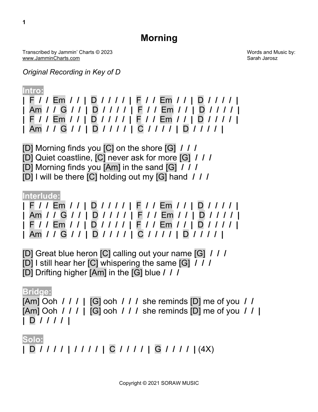 Morning (arr. Jammin' Charts)