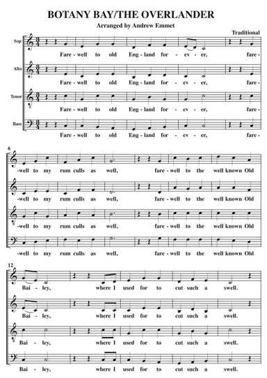 Botany Bay/The Overlander A Cappella SATB (arr. Andrew Emmet)