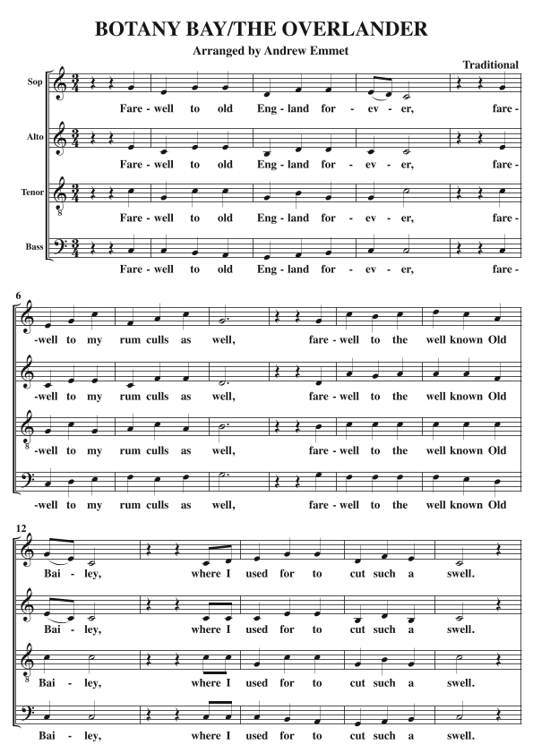 Botany Bay/The Overlander A Cappella SATB (arr. Andrew Emmet)