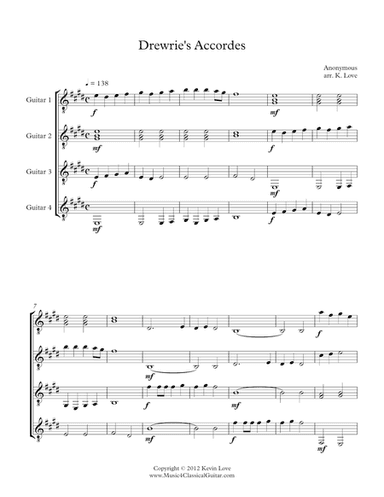 Drewrie's Accordes (Guitar Quartet) - Score and Parts (arr. Kevin Love)