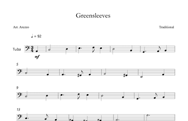Greensleeves - Lead Sheet for Tuba (arr. Arezzo Music)