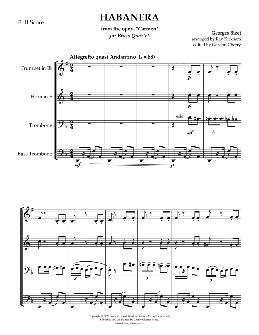 Habanera from Carmen for Brass Quartet (arr. Ray Kirkham)