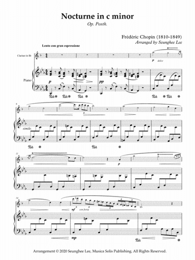 Chopin: Nocturne in C minor, Op. Posth for Clarinet and Piano (Arr. Seunghee Lee) (arr. Seunghee Lee)
