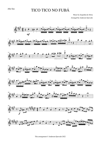 Tico Tico no Fubá by Zequinha de Abreu for Alto Sax Solo (arr. Anderson Quevedo)