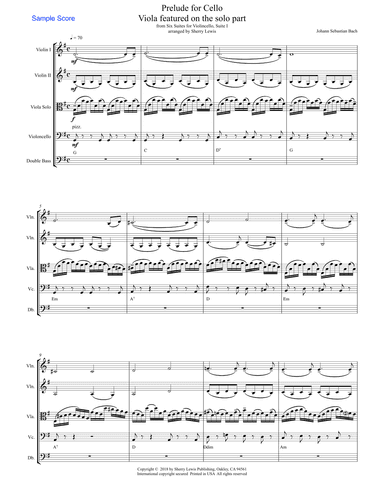 PRELUDE FROM CELLO SUITE NO. 1 by Bach String Quartet with Viola melody Intermediate Level (arr. Sherry Lewis Publishing)