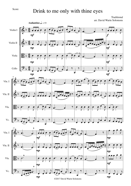 Drink to me only with thine eyes for string quartet (arr. David Warin Solomons)