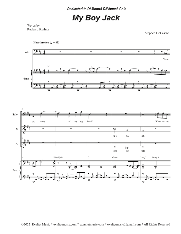 My Boy Jack (Baritone solo and 2-part choir (SA)