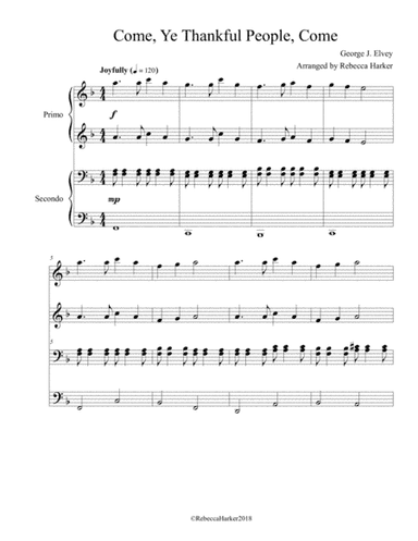 Come, Ye Thankful People, Come (Intermediate Teacher/Student Piano Duet) (arr. Rebecca Harker)