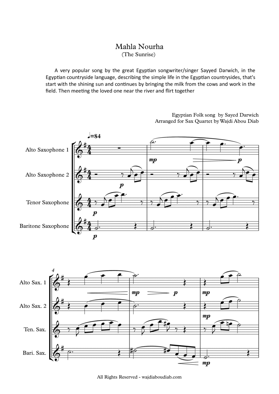 MAHLA NOURHA (arabic song) - Saxophones quartet (arr. Wajdi Abou Diab)