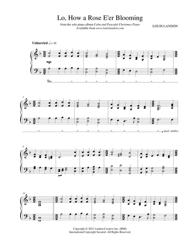 Lo, How a Rose E'er Blooming - Traditional Christmas - Louis Landon - Solo Piano (arr. Louis Landon)