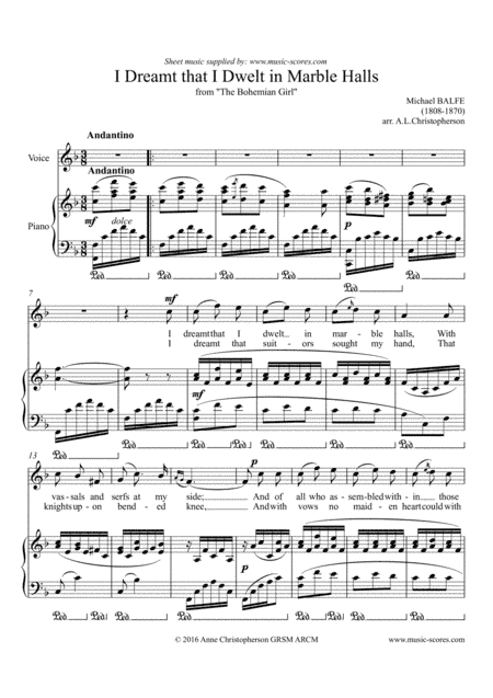 Marble Halls, from "The Bohemian Girl" - Voice (Fma) & Piano (arr. Anne L Christopherson GRSM ARCM)