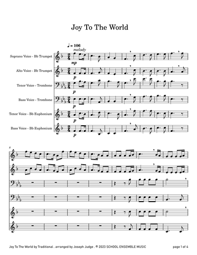 Joy To The World for Brass Quartet in Schools (arr. Joseph Judge)