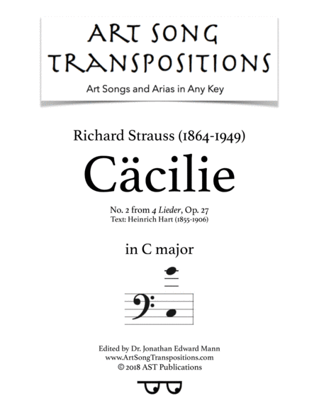 STRAUSS: Cäcilie, Op. 27 no. 2 (transposed to C major, bass clef) (arr. ArtSongTranspositions.com)