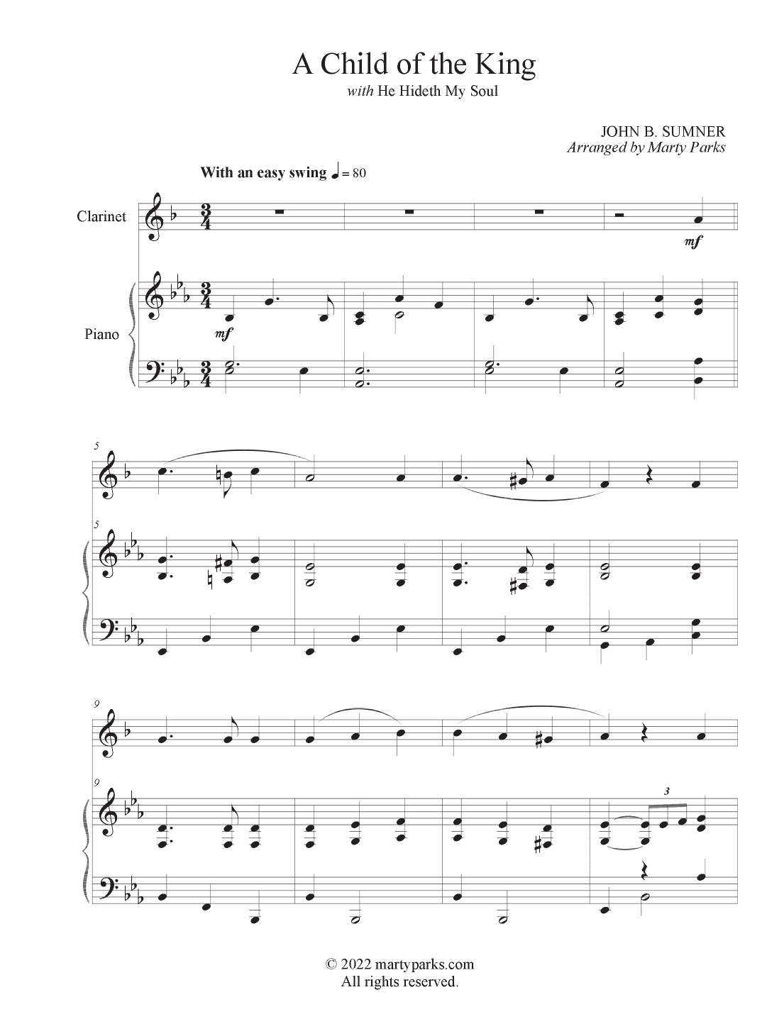 A Child of the King (Clarinet-Piano) (arr. Marty Parks)