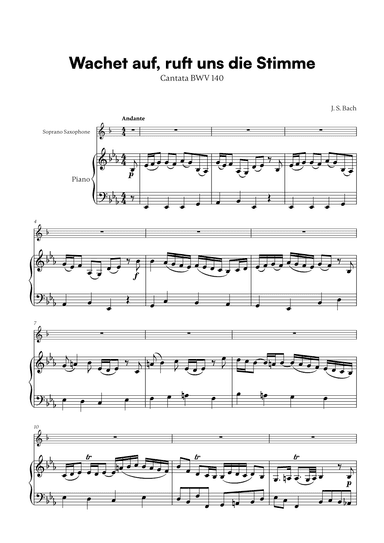 Johann Sebastian Bach - Wachet auf, ruft uns die Stimme (for Soprano Saxophone and Piano) (arr. Cadenza Editions)
