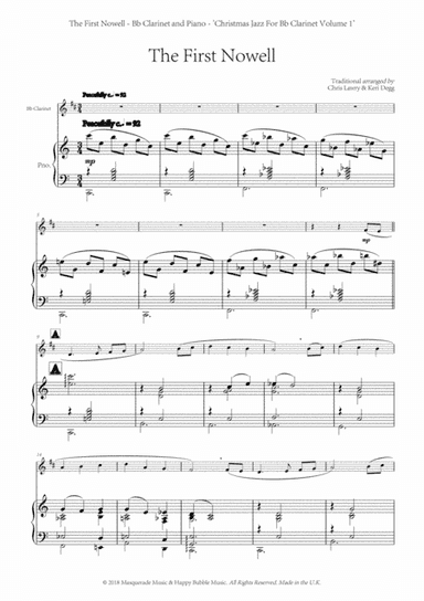 The First Nowell (The First Noel) ; a shmooshy jazz arrangement with original solo for Bb Clarinet &