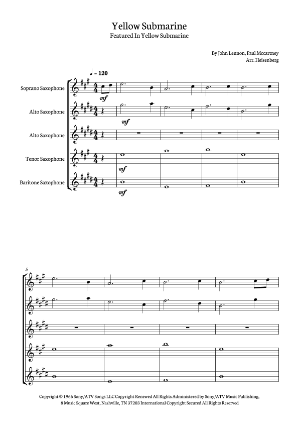 Yellow Submarine (arr. Heisenberg)