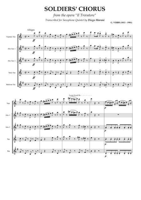 Soldiers' Chorus from the opera "Il Trovatore" for Saxophone Quintet (arr. Diego Marani)