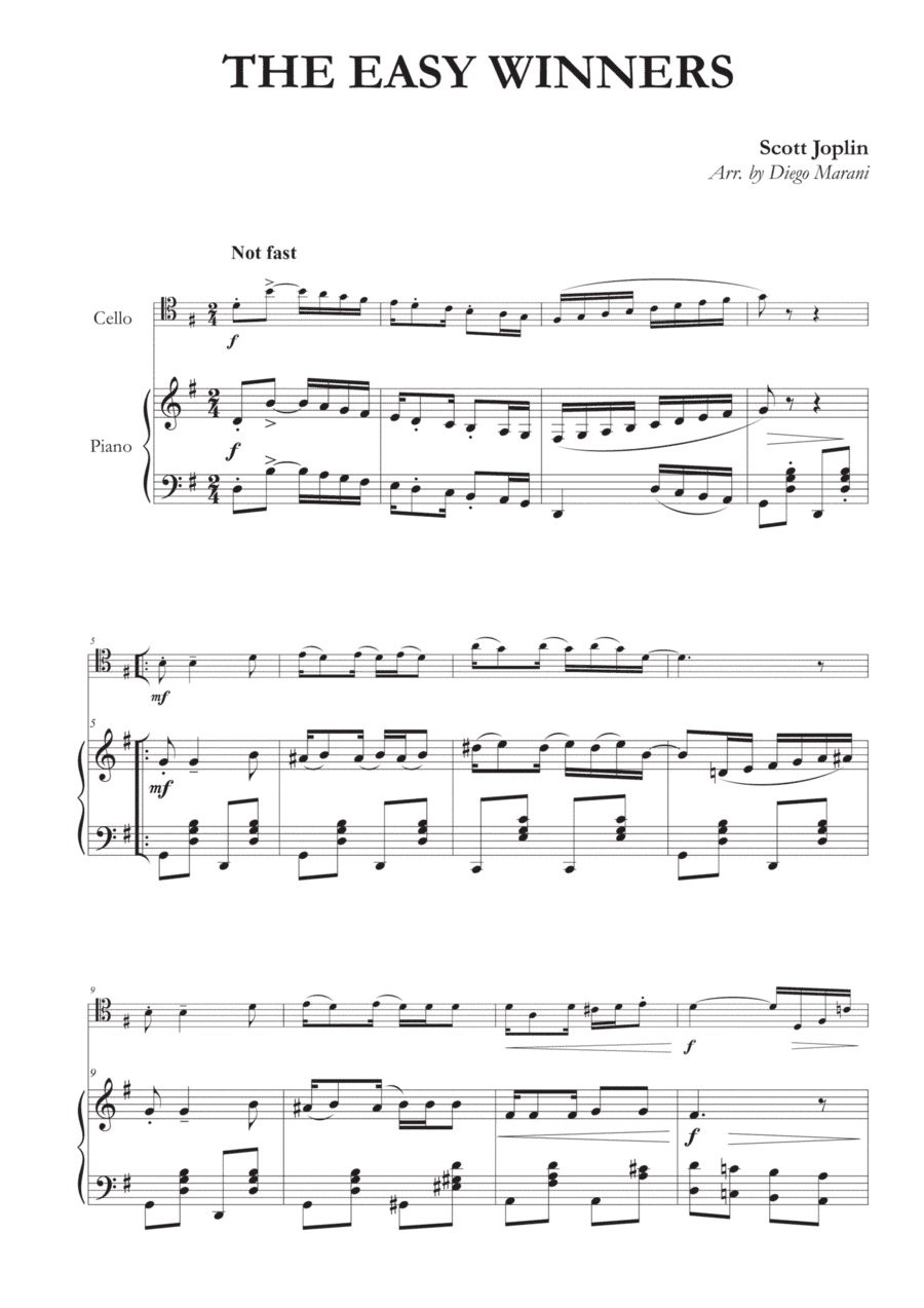 The Easy Winners for Cello and Piano (arr. Diego Marani)