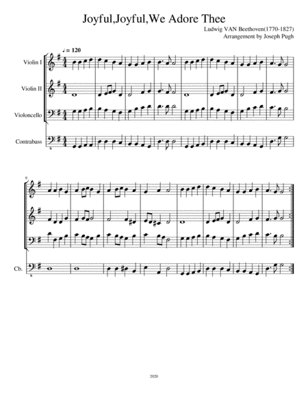 Joyful, Joyful, We Adore Thee (string quartet) (arr. Joseph Pugh)