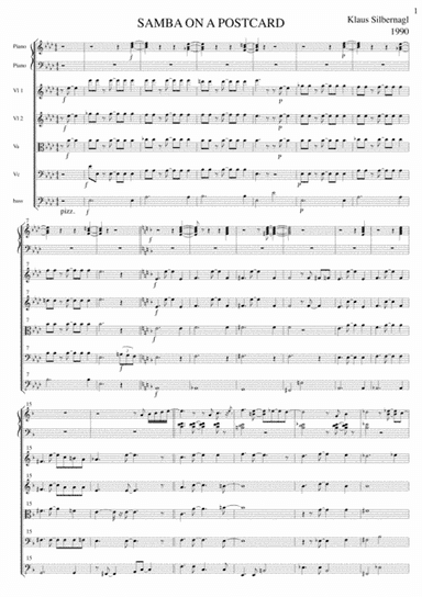 SAMBA ON A POSTCARD for Piano and Strings