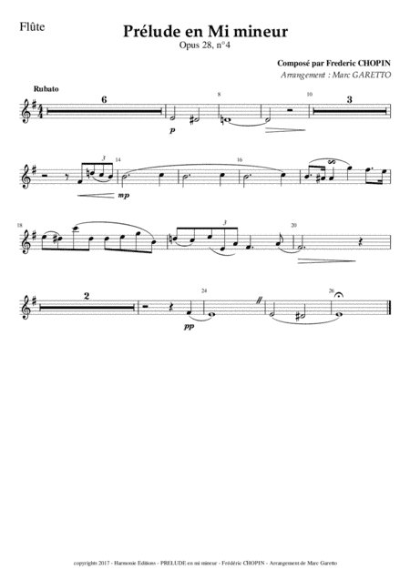 PRELUDE in E minor (en mi mineur) - Frederic CHOPIN arranged by Marc GARETTO for Chamber Orchestra (arr. Marc GARETTO)