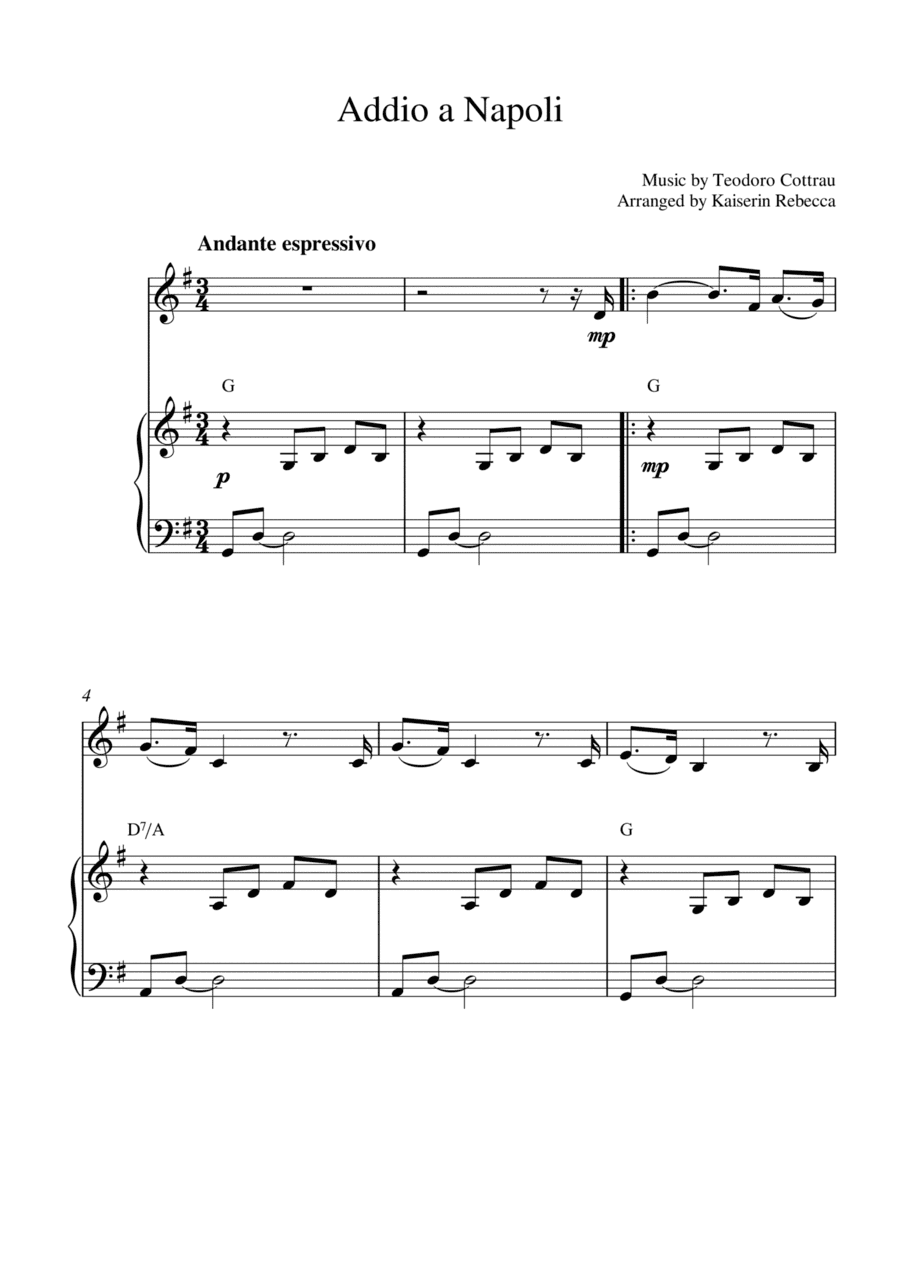 Addio a Napoli (for violin solo and piano accompaniment) (arr. Kaiserin Rebecca)