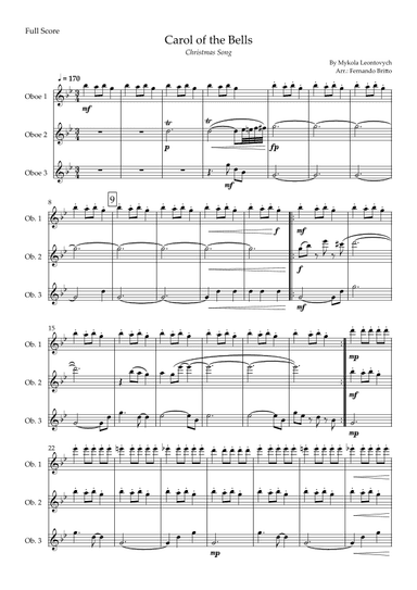 Carol of the Bells in Jazz Version (Christmas Song) for Oboe Trio (arr. Fabio Britto)