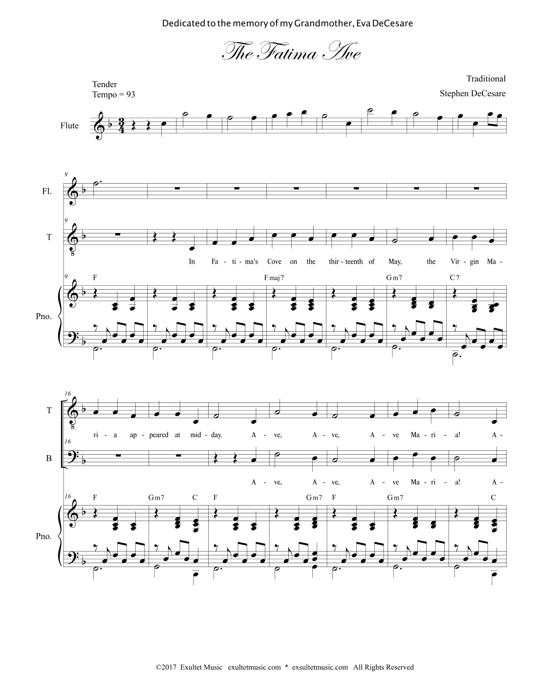 The Fatima Ave (2-part choir - (TB) (arr. Stephen DeCesare)
