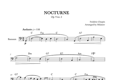 Chopin Nocturne op. 9 no. 2 | Bassoon | C Major | Chords | Easy beginner (arr. Milanov)